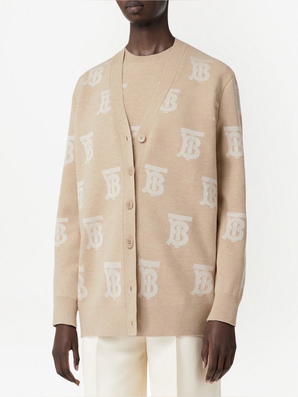 Burberry | Monogram V-Neck Button Down Cardigan Sweater, S